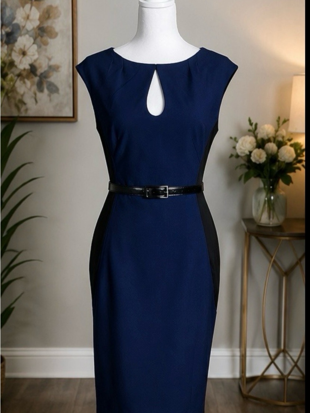 Rampage royal blue Midi Sheath Dress with Black Side Panels